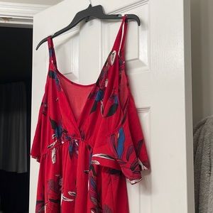 Red off the shoulder floral dress